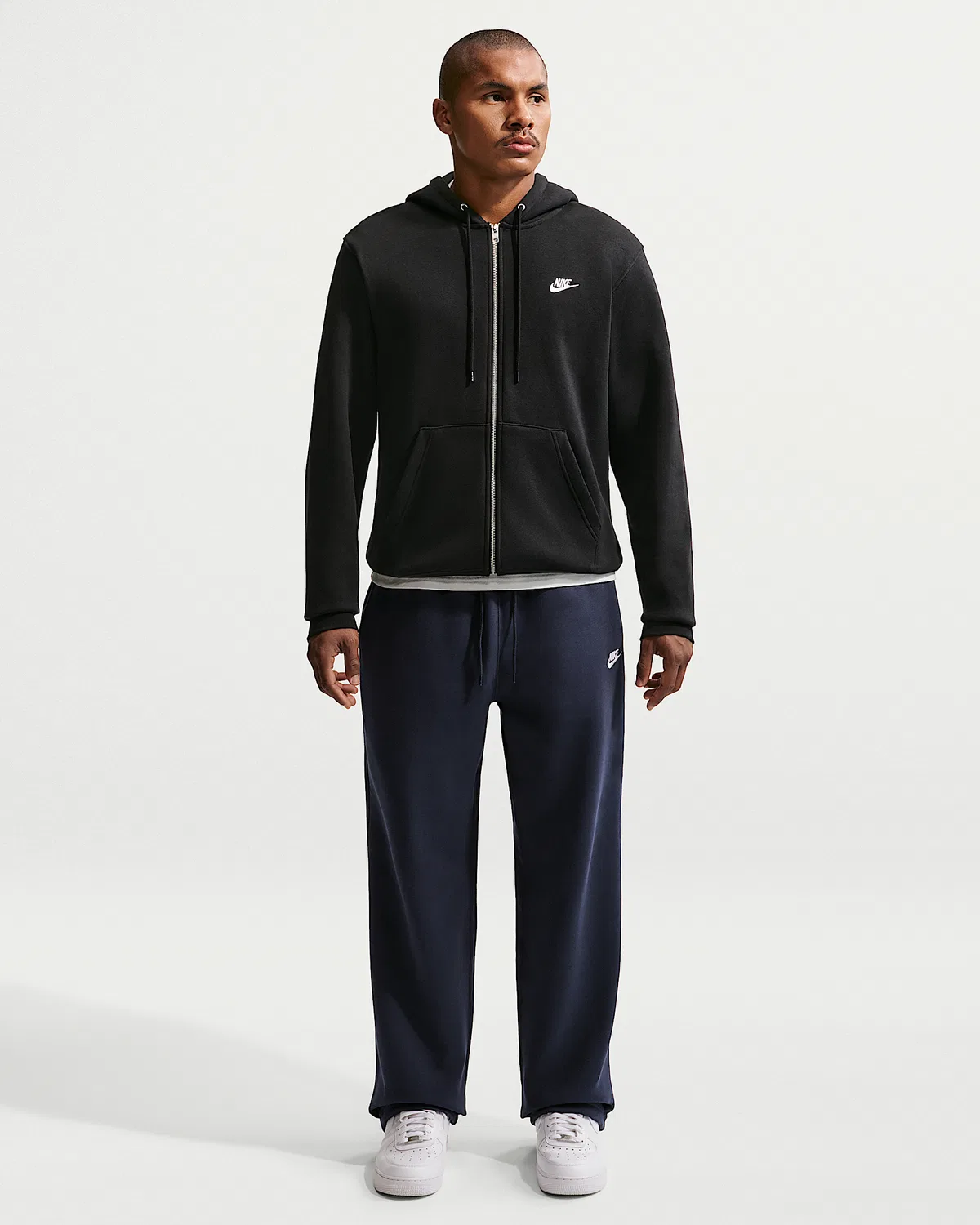 Мужская флисовая кофта на молнии Nike Club, Black/Black/White — фото 4