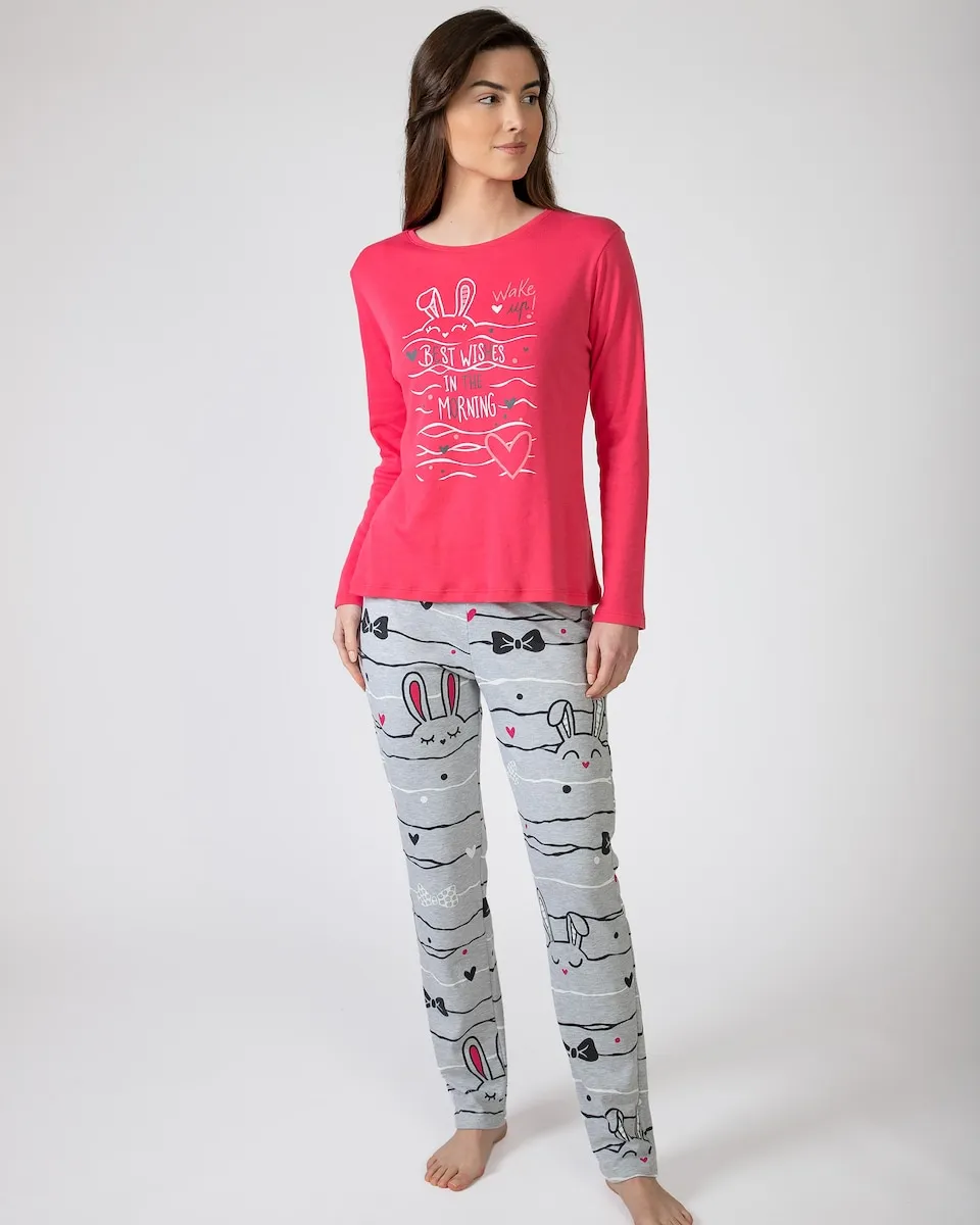 

Женская длинная пижама из трикотажной ткани с принтом Massana, красный/серый