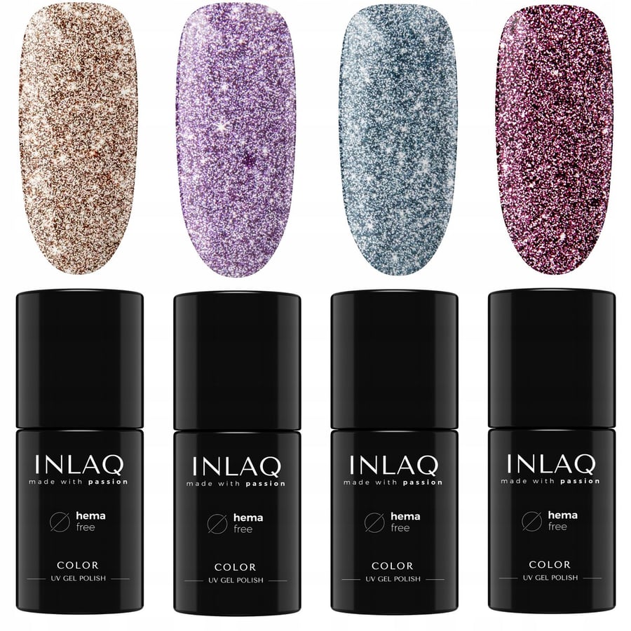 

INLAQ, Набор гибридных лаков Glitter Collection Shiny Signs, 4 шт.