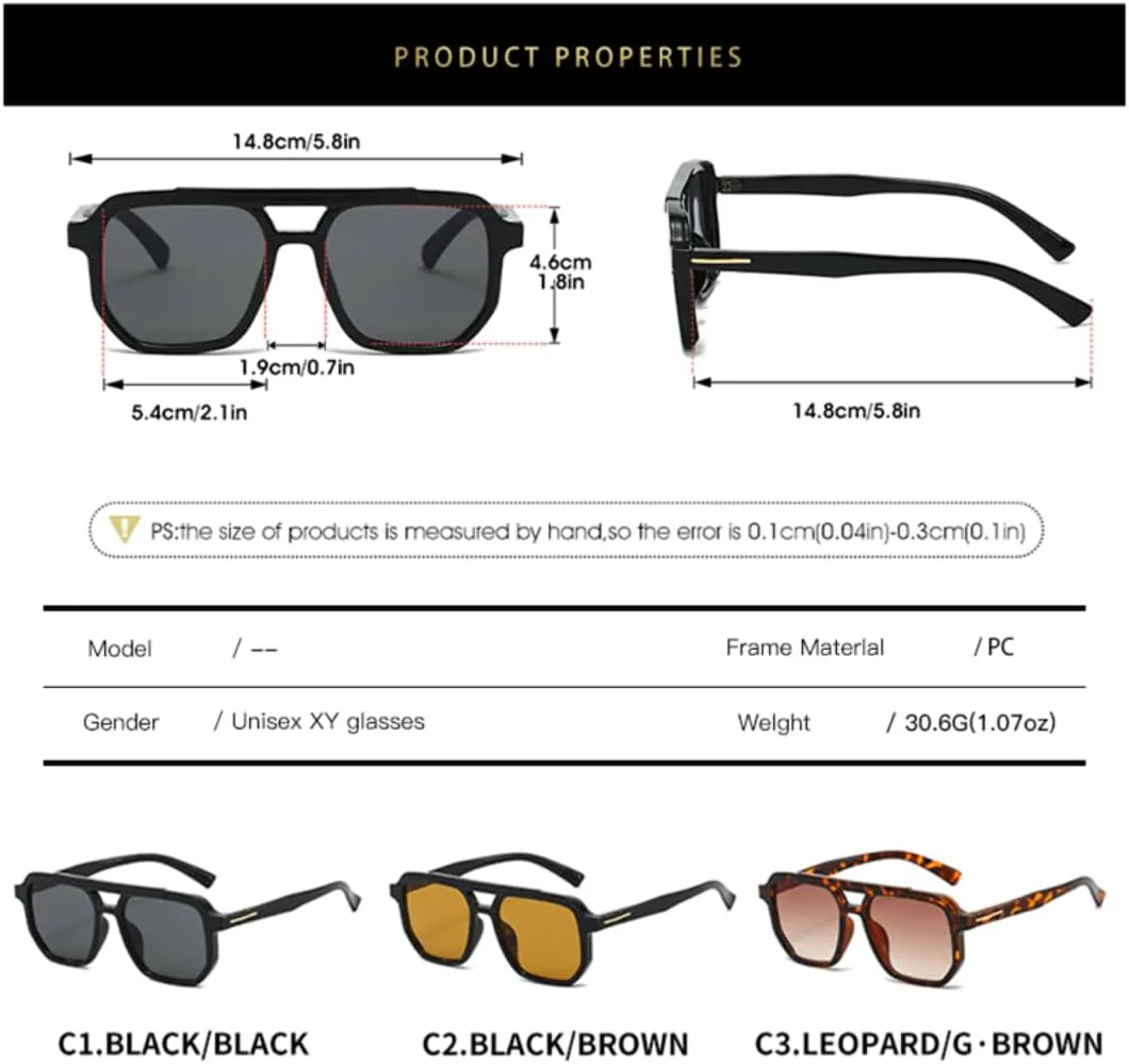 

Модные солнцезащитные очки с двойной перемычкой, увеличенного размера, черного цвета, в стиле ретро с металлическими акцентами на дужках UATXTAU, Photochromic