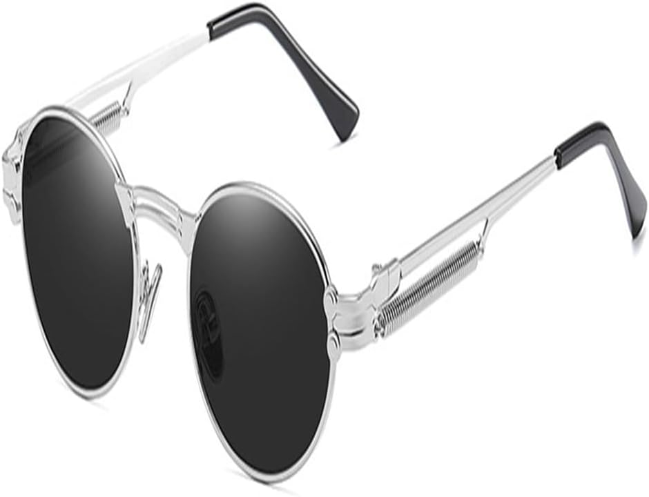 

золотые ретро круглые солнцезащитные очки винтажные мужские летние металлические панк солнцезащитные очки для женщин овальные защита от синего света UV400 унисекс KTUCN, Silver With Black