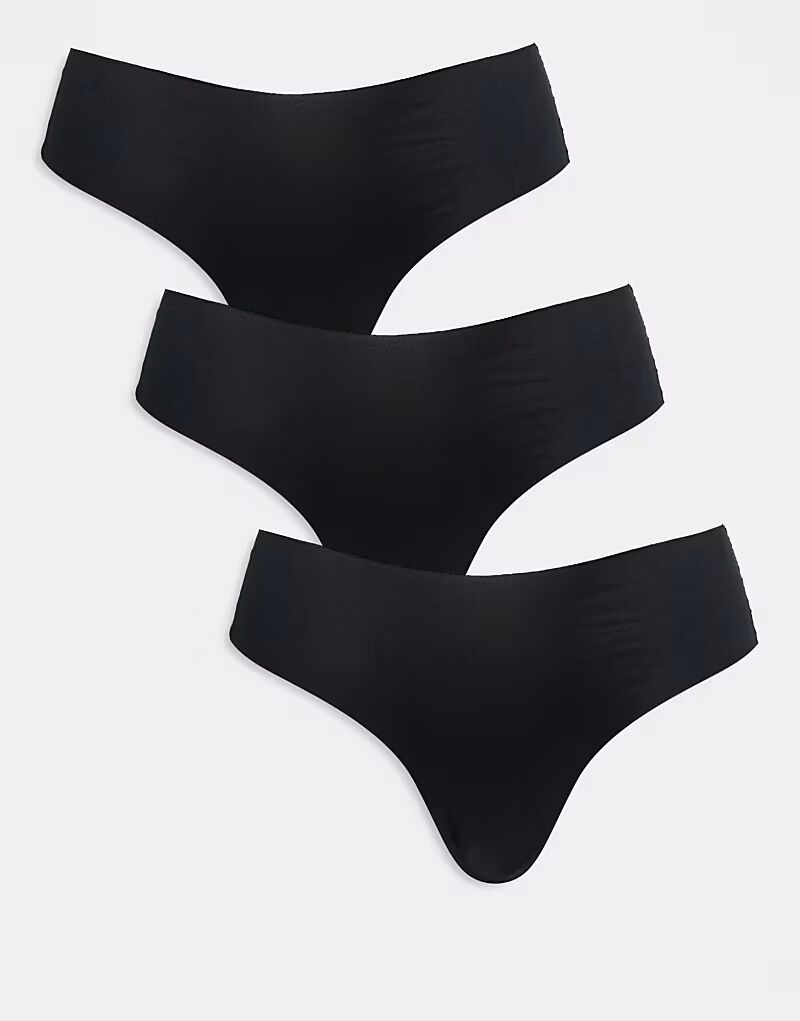 

ASOS DESIGN 3 пары трусиков-бразильеров без VPL и кружева черного цвета