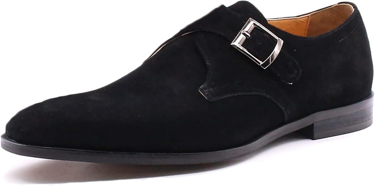 

Мужские туфли-монки из натуральной кожи, черные, деловые повседневные, классические винтажные коричневые лоферы ручной работы, черные-42 Generic