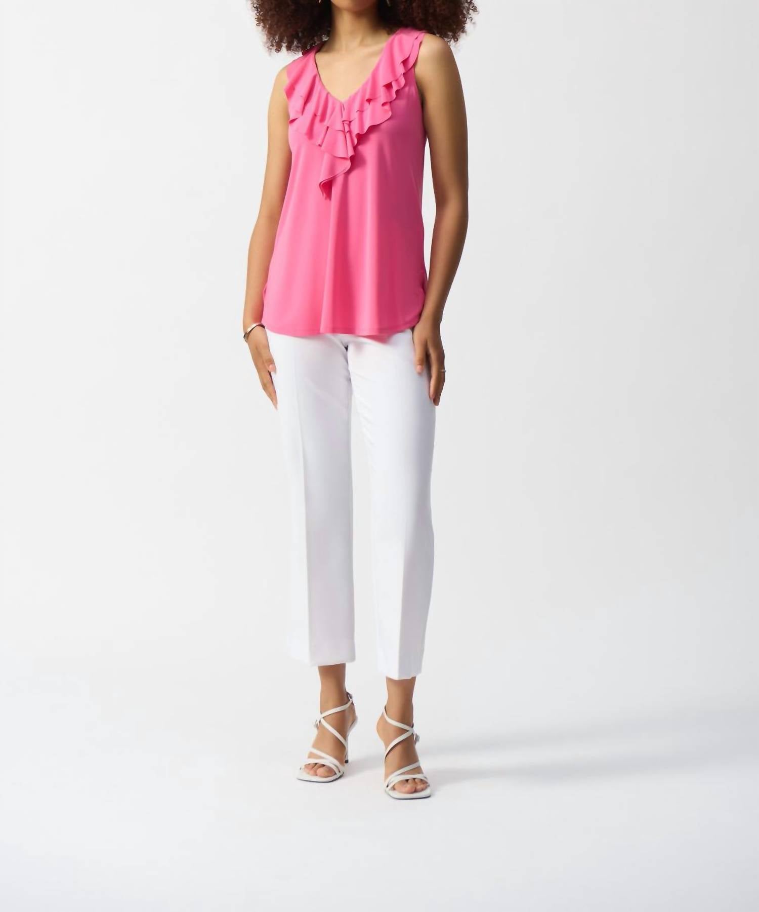 

Туника без рукавов из шелковистого трикотажа с оборками цвета жевательной резинки Joseph Ribkoff, Bubble Gum