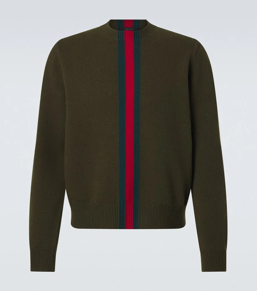 Свитер Gucci Web Stripe шерстяной, в полоску, зеленый
