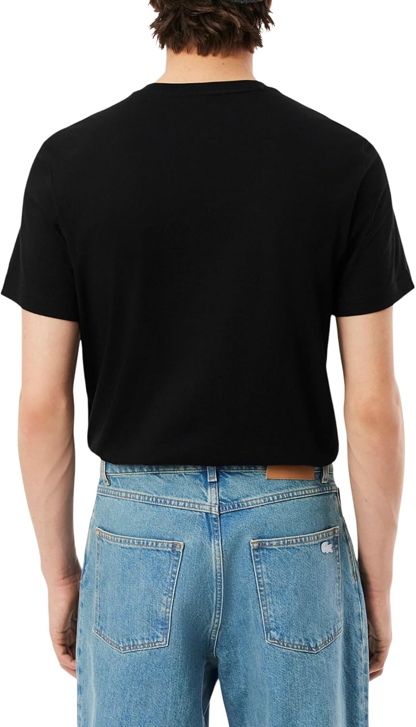Мужская хлопковая футболка Lacoste с V-образным вырезом, Black — фото 3