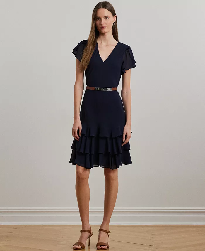 

Женское платье из жоржета с заниженной талией Lauren Ralph Lauren, синий