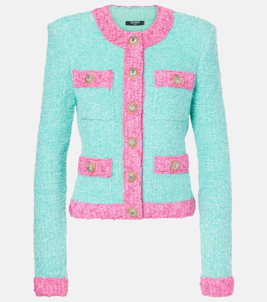 

Вязаный блейзер Balmain, цвет menthe/fuchsia
