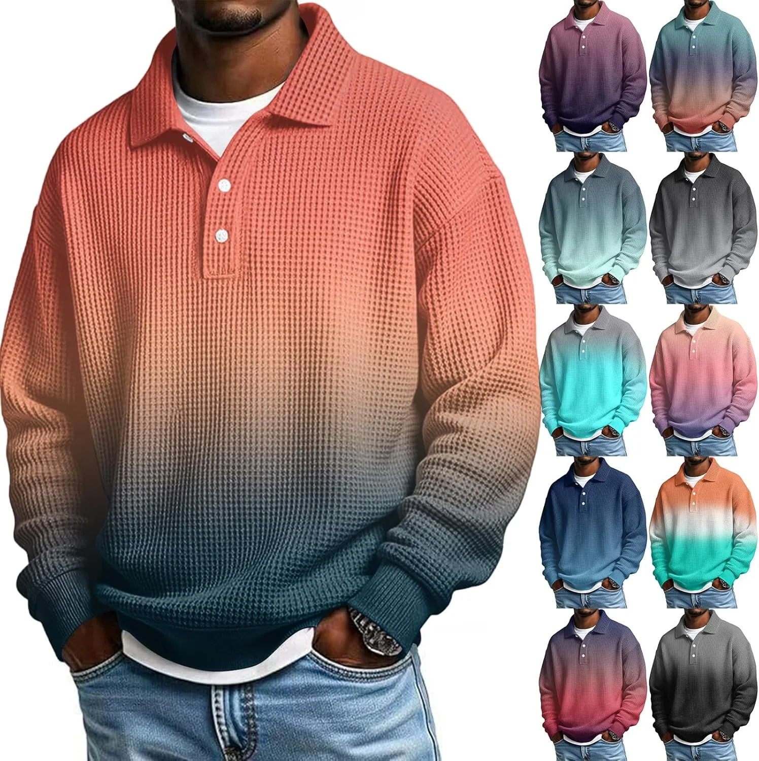 

Футболка-поло с длинным рукавом Waffle Knit для мужчин Big and Tall