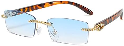 

Солнцезащитные очки без оправы с бриллиантами для женщин, винтажные прямоугольные солнцезащитные очки, женские солнцезащитные очки со стразами, градиентные цвета MTZJH, C6leopard-blue