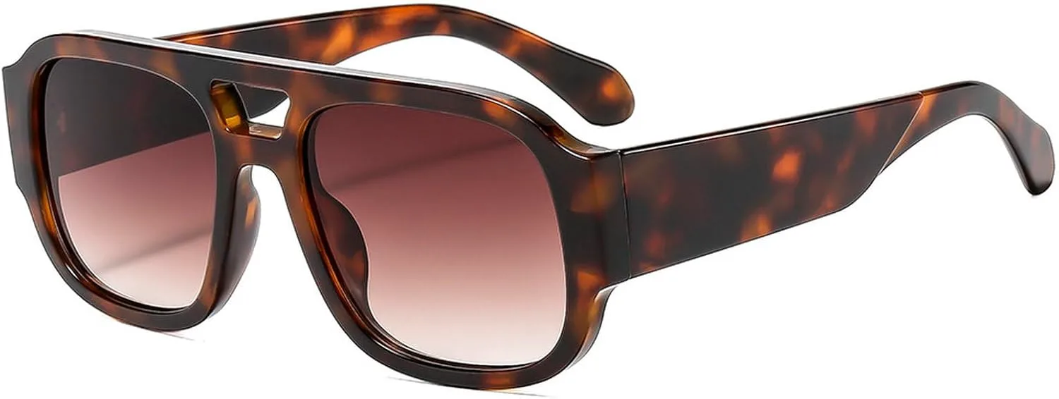 

Крупные ретро-солнцезащитные очки-пилот квадратной формы для женщин и мужчин, модные в стиле 70-х, с двойной перемычкой, защита от УФ-излучения UV400 mincl, C4