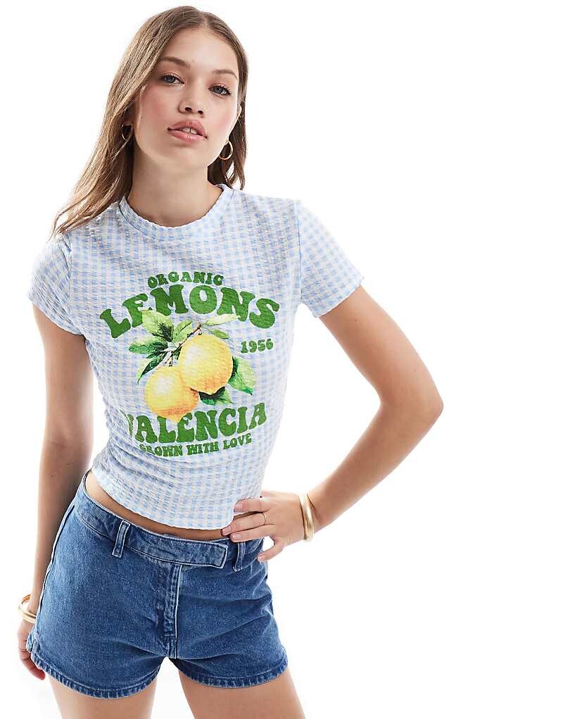 

ASOS DESIGN — укороченный топ в клетку синего цвета Vichy с лимонным рисунком