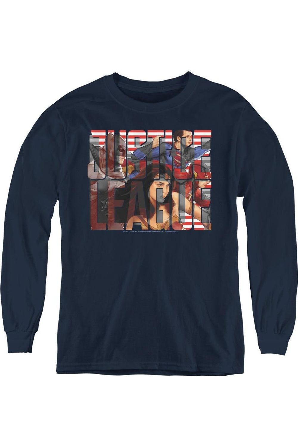 

Футболка с длинным рукавом "Лига справедливости" молодежная Gildan, темно-синий