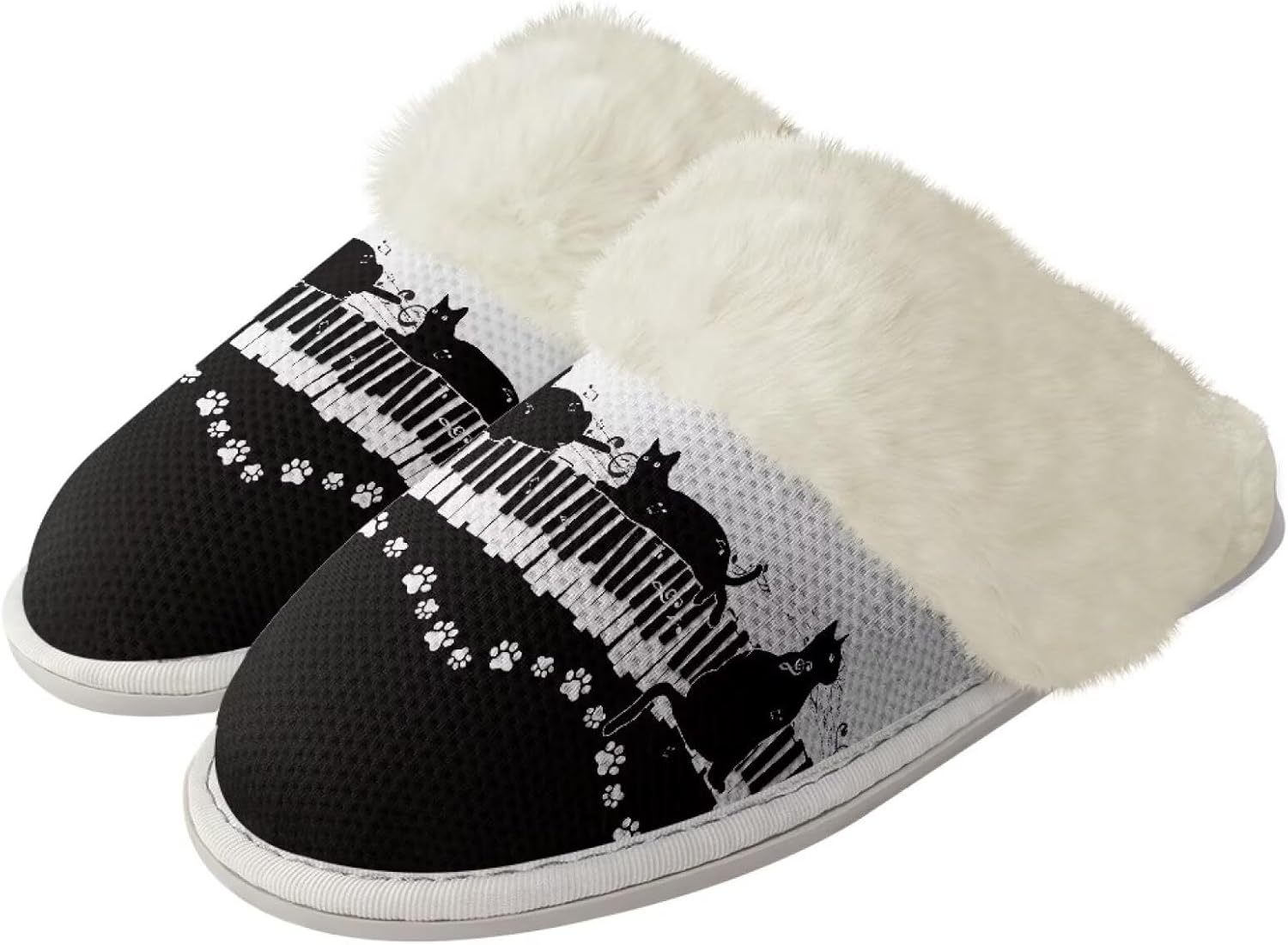 

Комнатные тапочки Binienty для женщин и мужчин, для дома и улицы, легкие, с противоскользящей подошвой, Black Cat Piano Paw Print