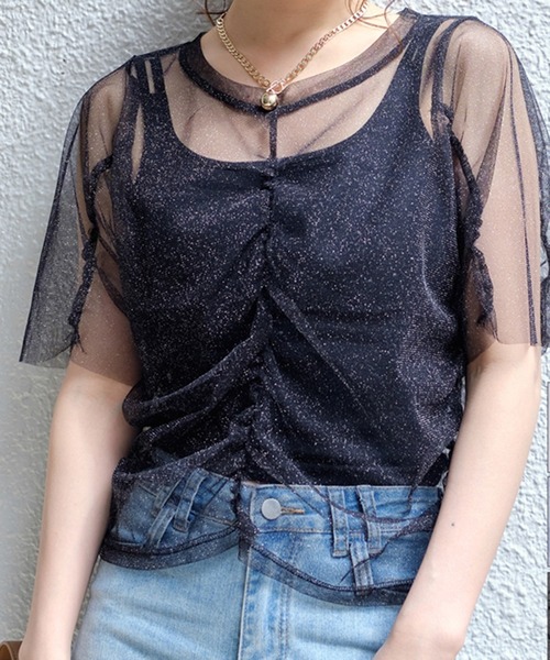 

Топ прозрачный сборчатый STYLEBLOCK, черный