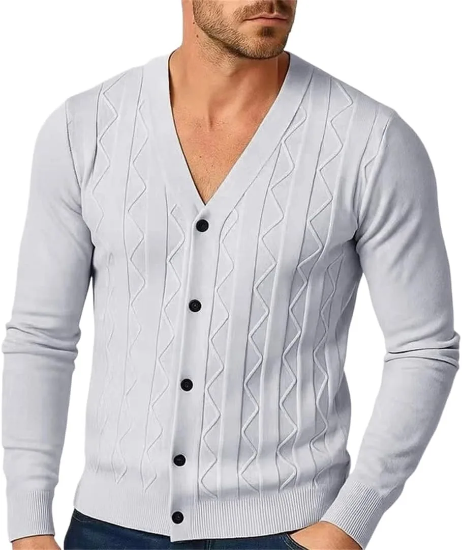 

Мужской кардиган с V-образным вырезом и длинными рукавами