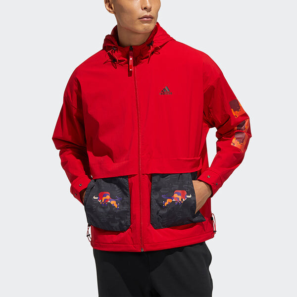 Куртка adidas Cny Jkt New Year's Edition Casual Sports Hooded Jacket Red, красный — фото 3