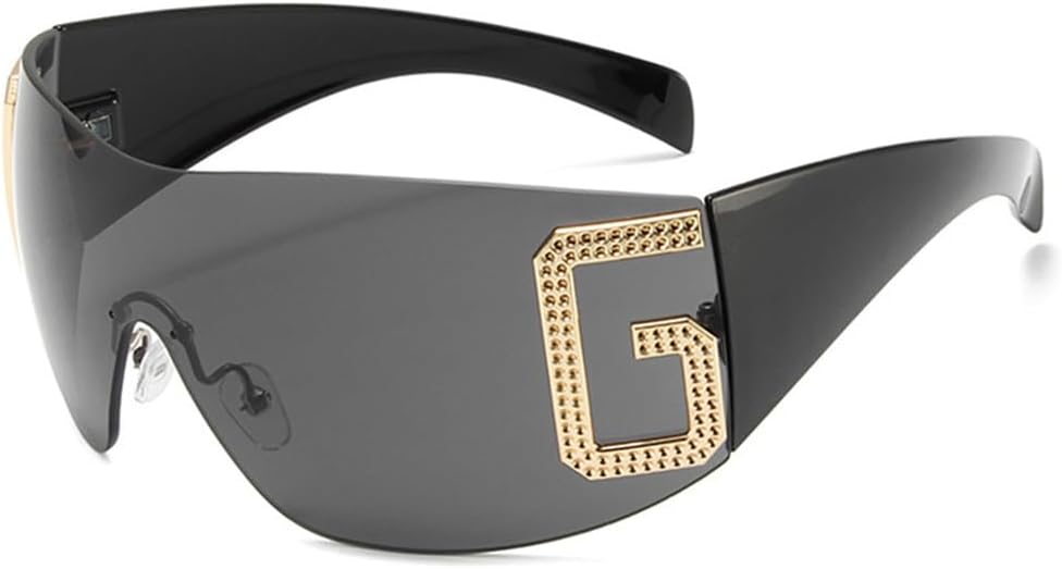 

Большие безободковые солнцезащитные очки для женщин, цельные солнцезащитные очки-щитки для уличной моды, солнцезащитные очки для женщин с защитой от УФ-излучения UV400 HDUBFY, Black Gray