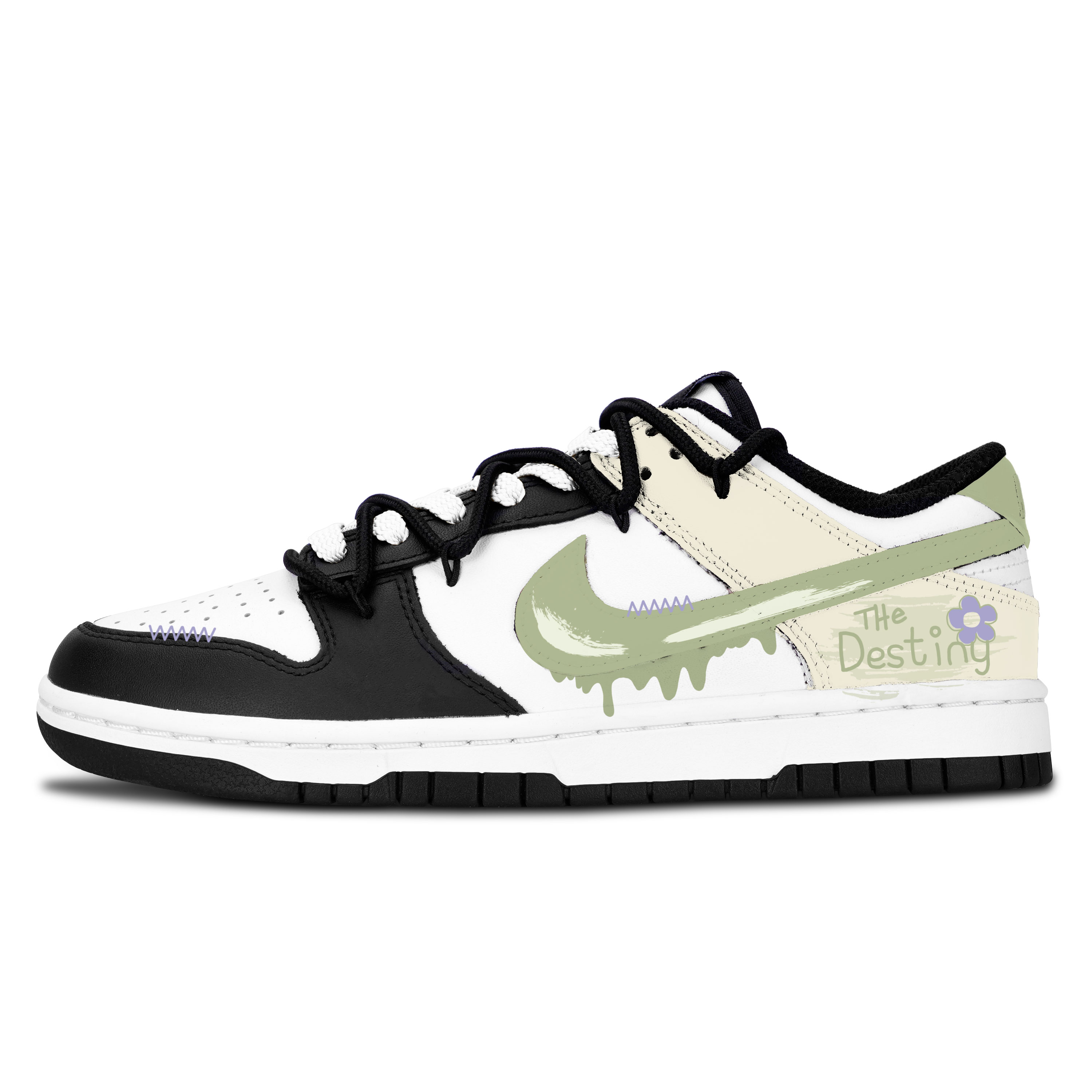 

Nike Детские низкие кроссовки для скейтбординга Dunk Black White, Elegant Floral Trail из искусственной кожи с нескользящей и износостойкой подошвой