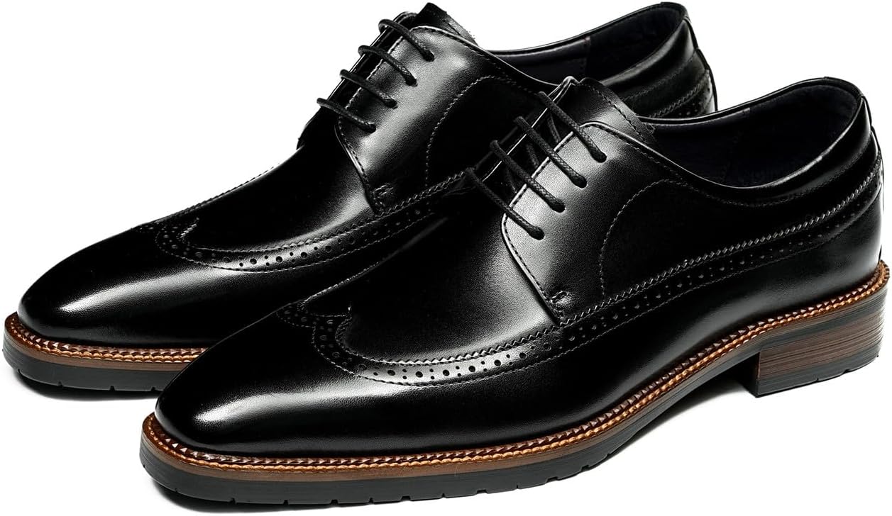 

Мужские классические оксфорды Santimon из натуральной кожи, броги с крыльями, на шнуровке, с прочной резиновой подошвой для работы, свадьбы и официальных мероприятий, черный