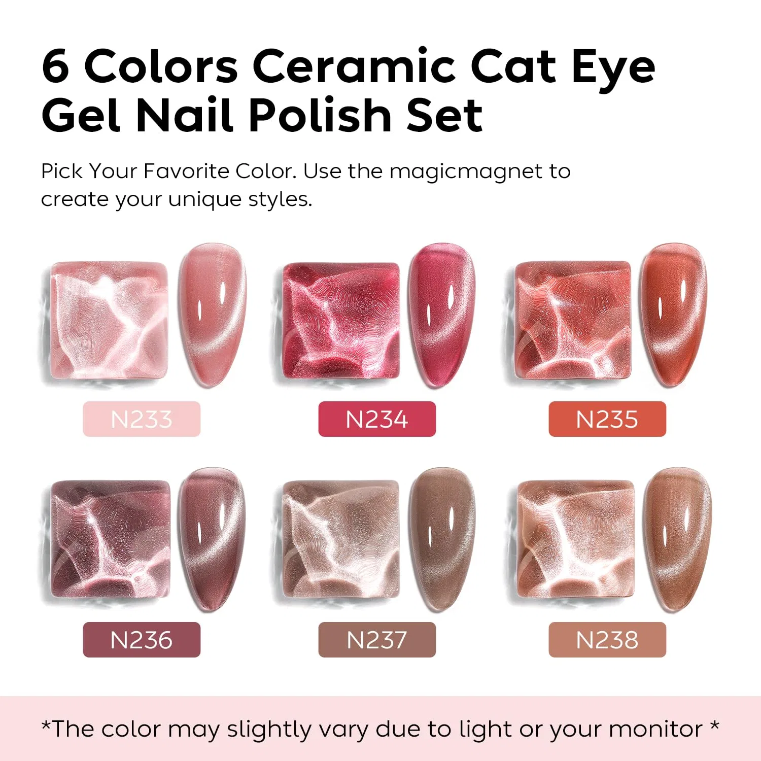 Набор УФ-гелей Nicedeco Cat Eye, 6 цветов с магнитом, 8 мл Nicedeco, Set6-30 — фото 2