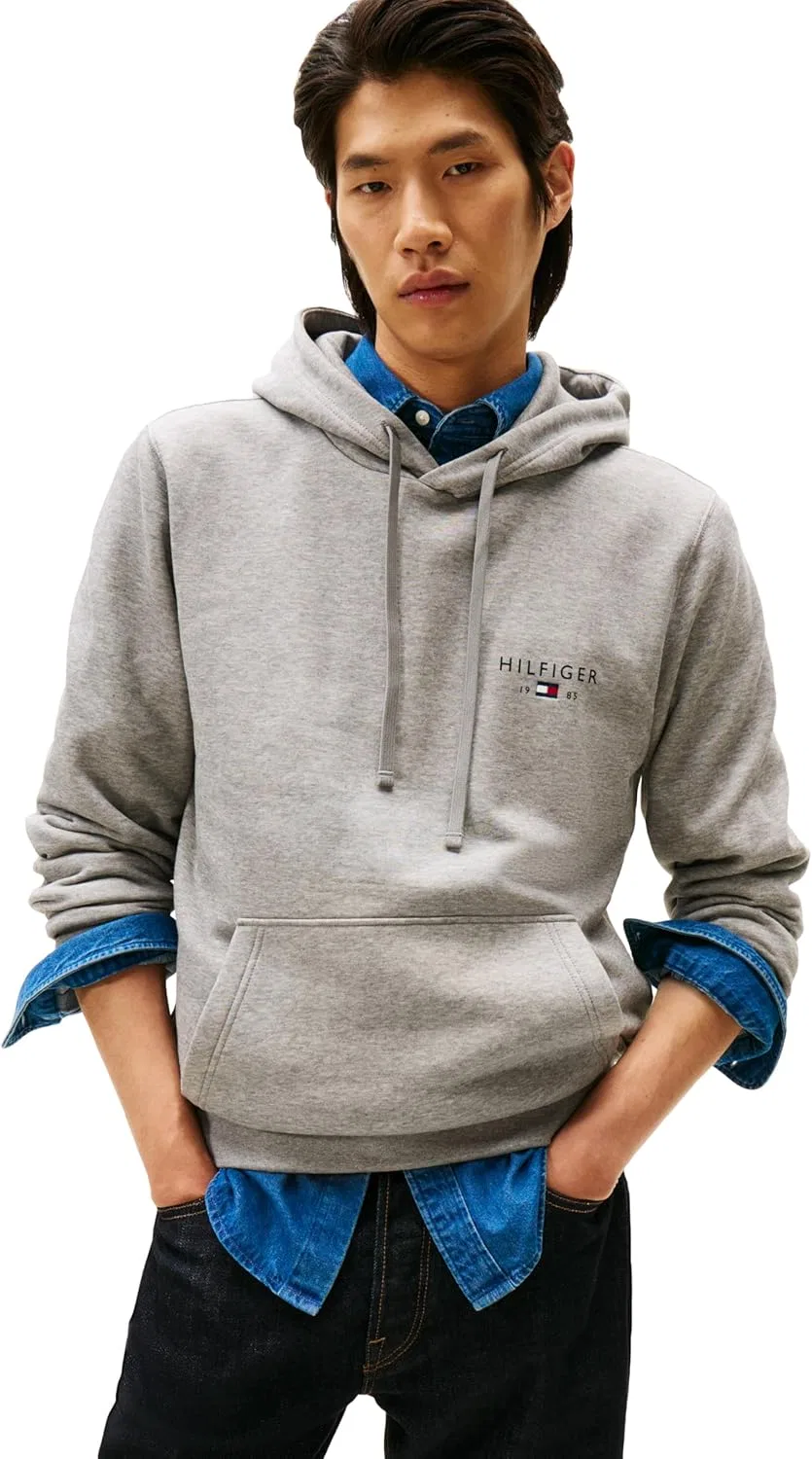 Мужская толстовка Tommy Hilfiger из хлопка средней плотности с вышитым логотипом в виде флага и шнурком