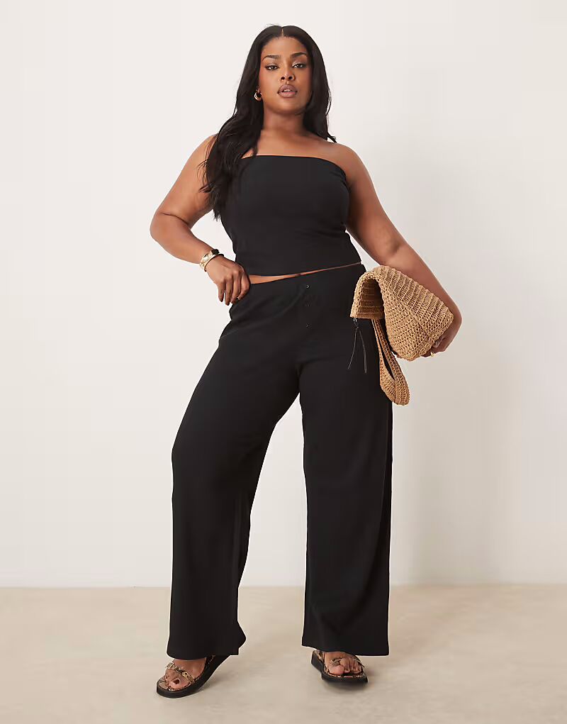 

Широкие вафельные брюки ASOS DESIGN Curve черного цвета