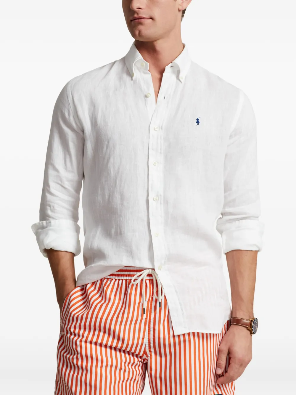 Льняная рубашка с длинными рукавами Polo Ralph Lauren, белый — фото 3