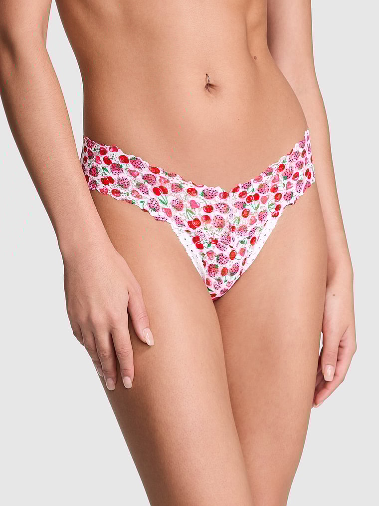 

Кружевные трусики-стринги Wink Pink, floral lace white cherry heart print