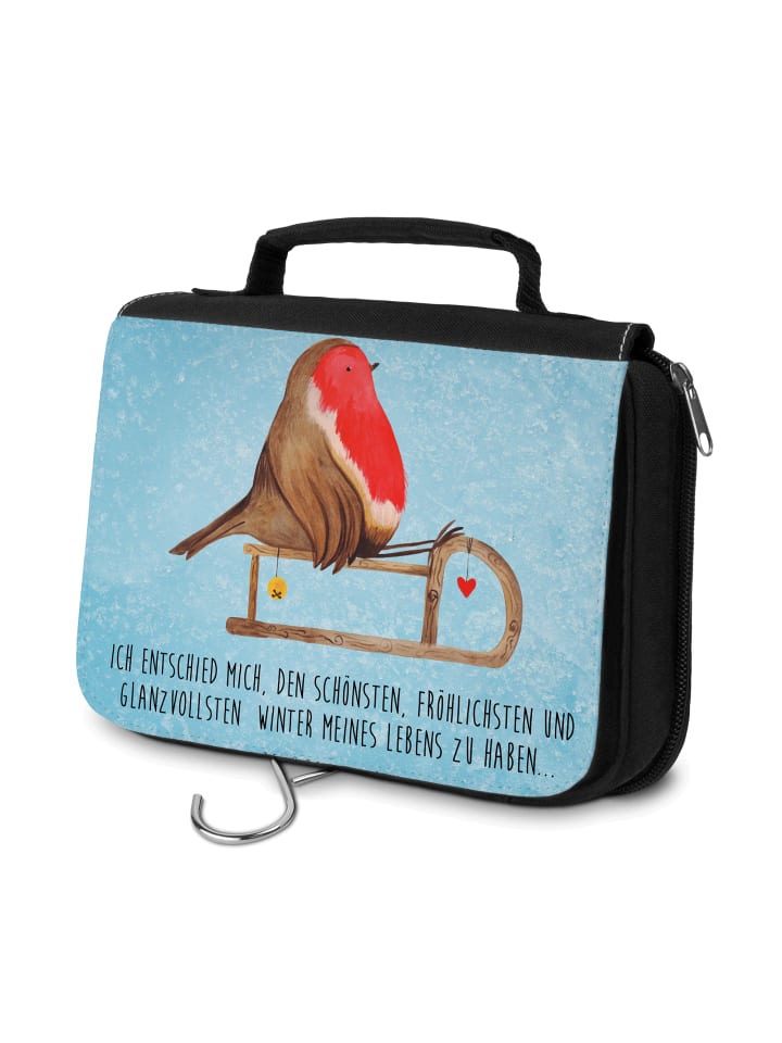 

Mr. & Mrs. Panda Косметичка с изображением малиновки и саней, надписью, выполненной в нежно-голубом цвете