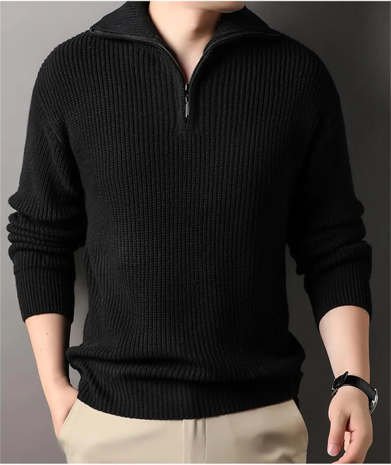 Мужской свитер с четвертью молнии Slim Fit длинный рукав — фото 3