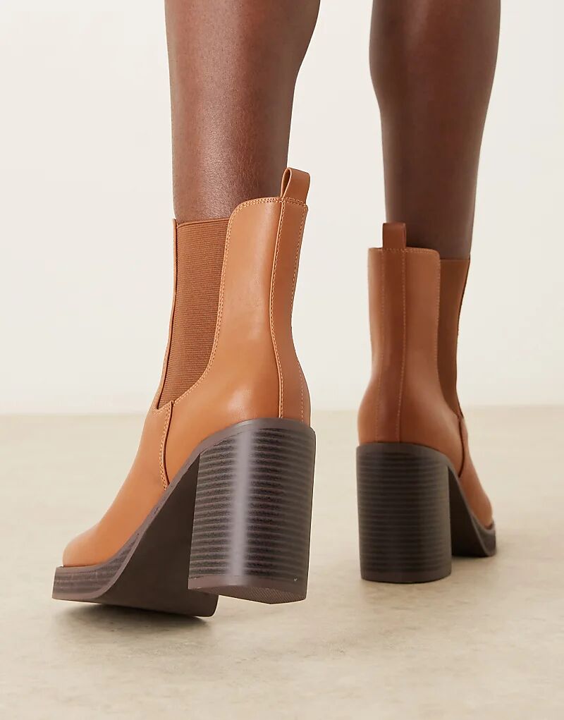 Ботильоны ASOS DESIGN Evelyn на платформе и каблуке светло-коричневого цвета — фото 4