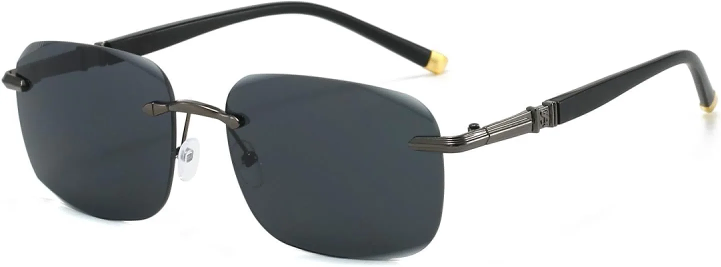 

Солнцезащитные очки без оправы с закругленными краями - защита от УФ-излучения UV400 - очки для вождения и спорта - легкие очки унисекс DSVIGF, Gun Grey-black