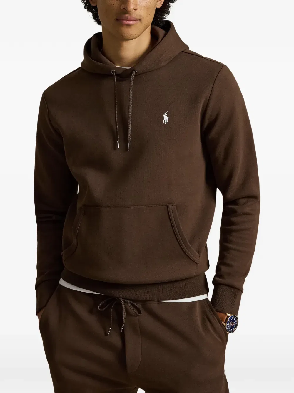 Худи двойной вязки с капюшоном и завязками Polo Ralph Lauren, коричневый — фото 3