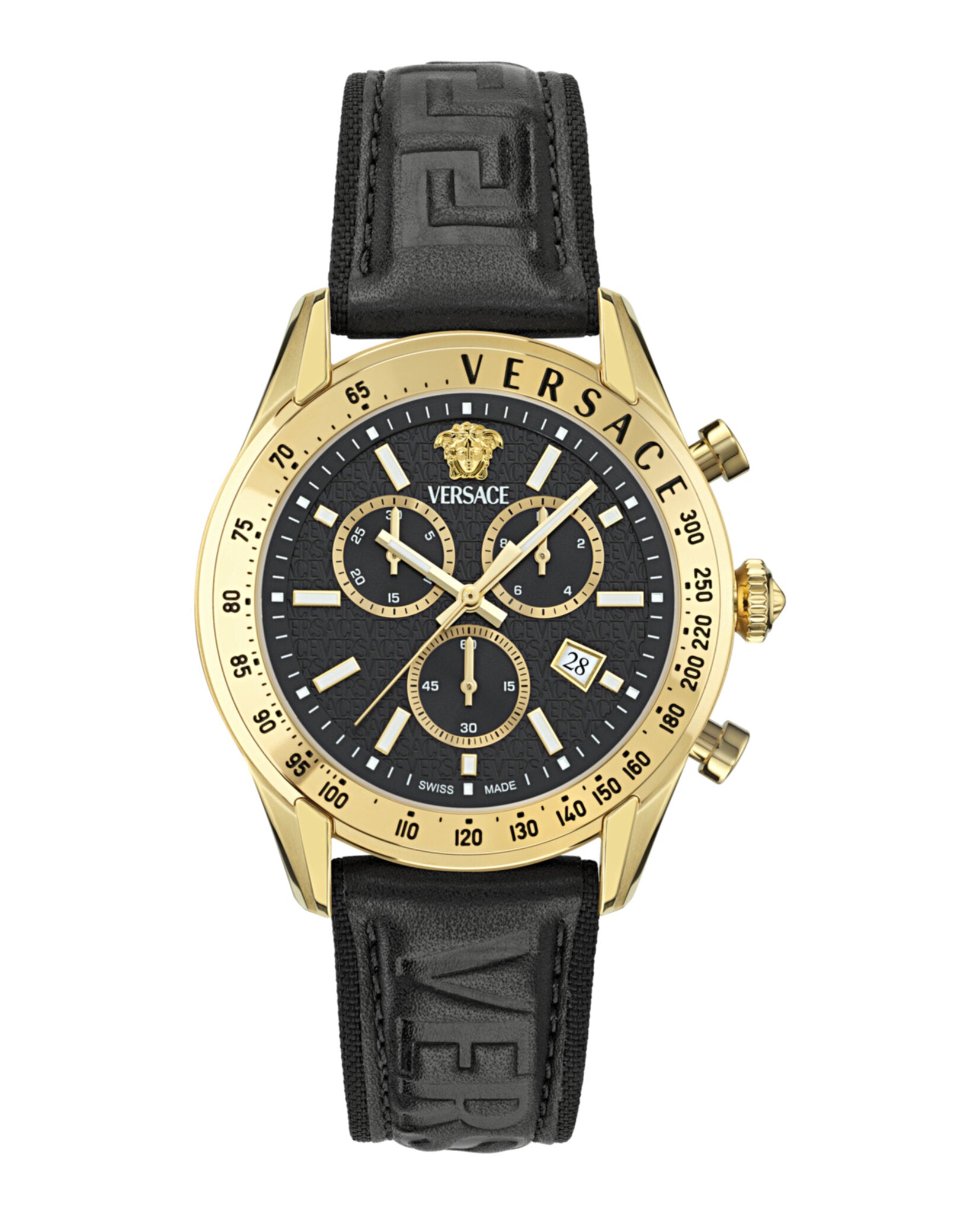 

Кожаные часы Versace Chrono Master, черный/золотой/черный