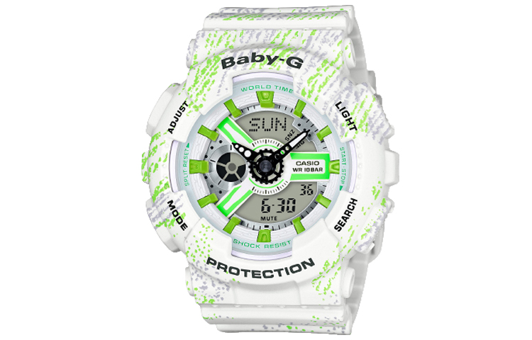 

CASIO Часы Women's BABY-G Green Watch BA-110TX-7A, White Green Watch Dial