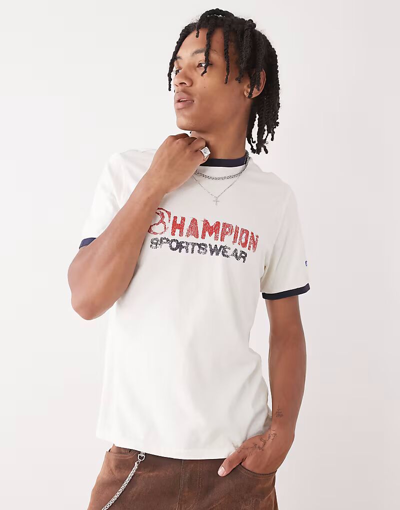

Футболка Champion Ringer бежевого и черного цветов