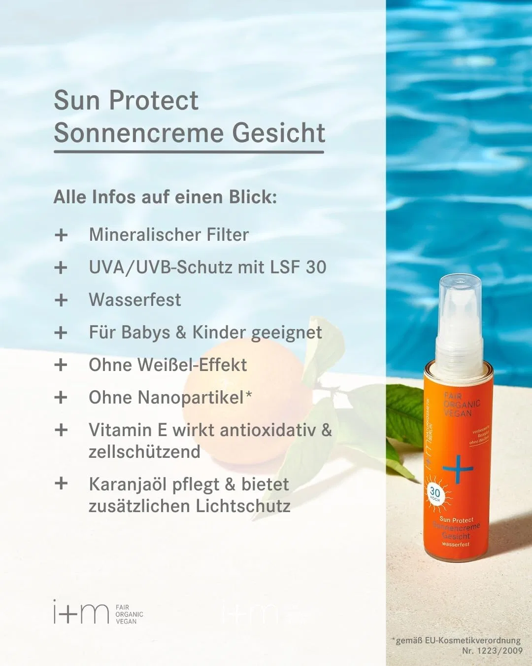 Водостойкий органический солнцезащитный крем для лица SPF 30 50 мл от i+m Sun Protect I+M Naturkosmetik — фото 3