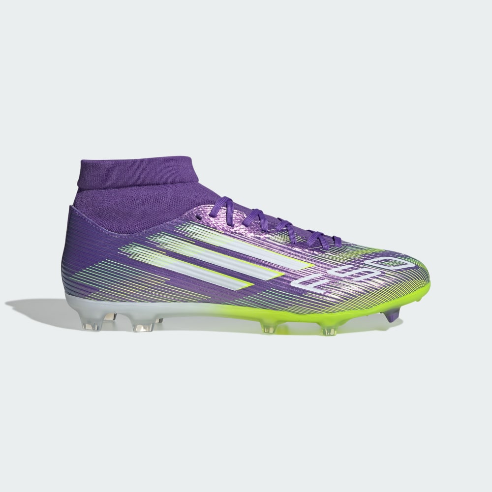 Бутсы Adidas F50 League Mid Firm/Multi-Ground Cleats, цвет Purple Rush/Cloud White/Lucid Lemon — фото 2
