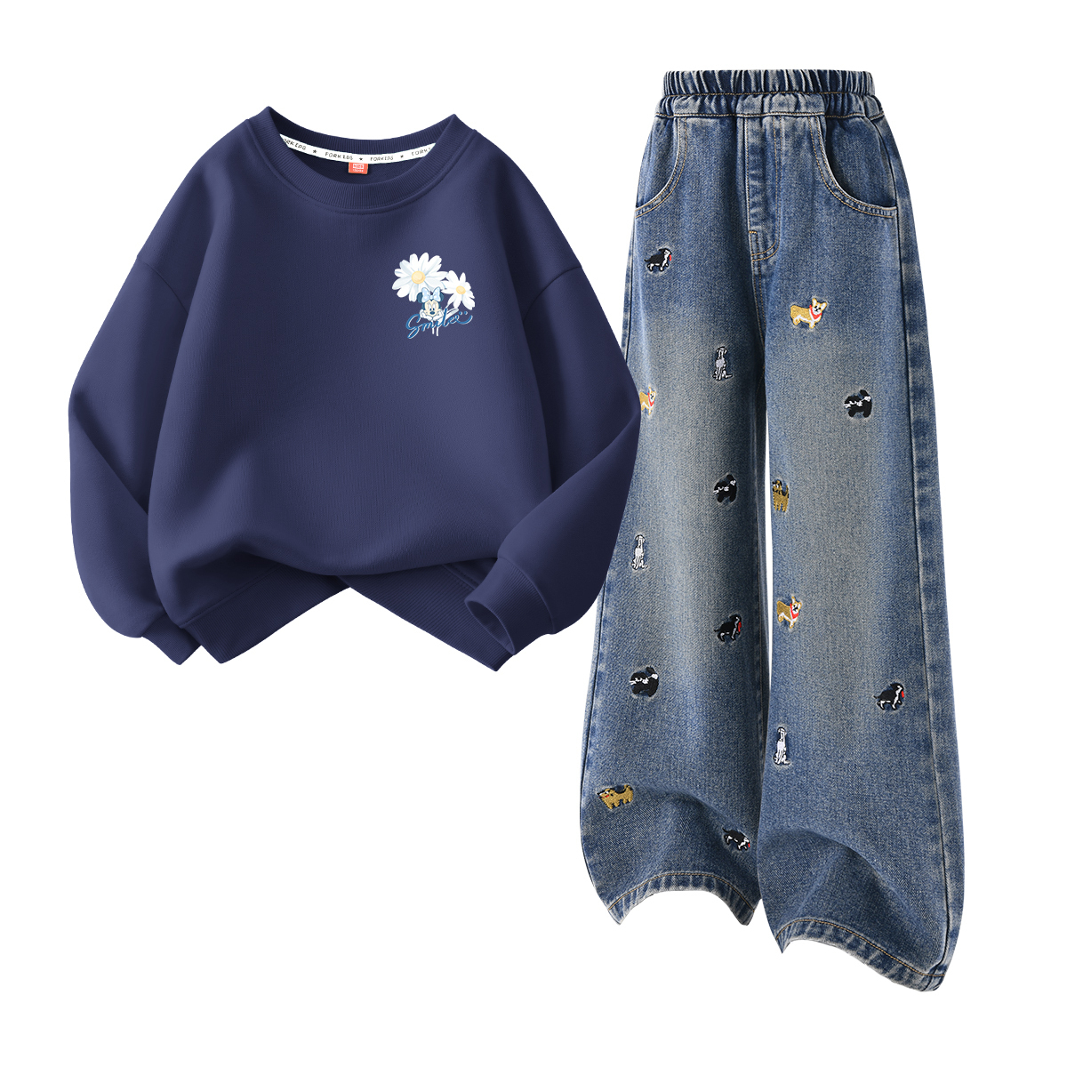 Детская повседневная спортивная одежда Disney, Di Lifting Eye K Pink+Solid Color Denim Blue — фото 3