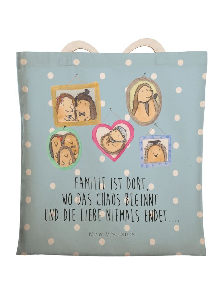 

Шоппер Mr. & Mrs. Panda Einkaufstasche Igel Familie mit Spruch, цвет Blau Pastell