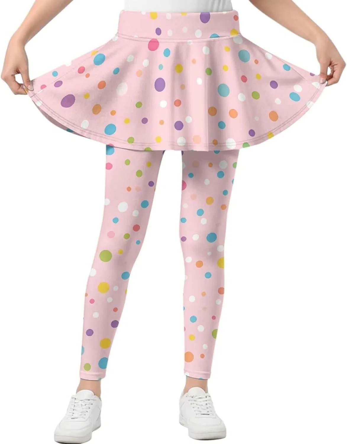 Леггинсы с юбкой для девочек, 2-в-1, Hresuewn, мультиколор Polka Dot-pink