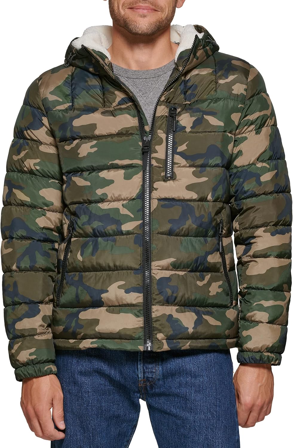 

Мужская стеганая куртка Levi's с капюшоном на подкладке из шерпы, Camouflage