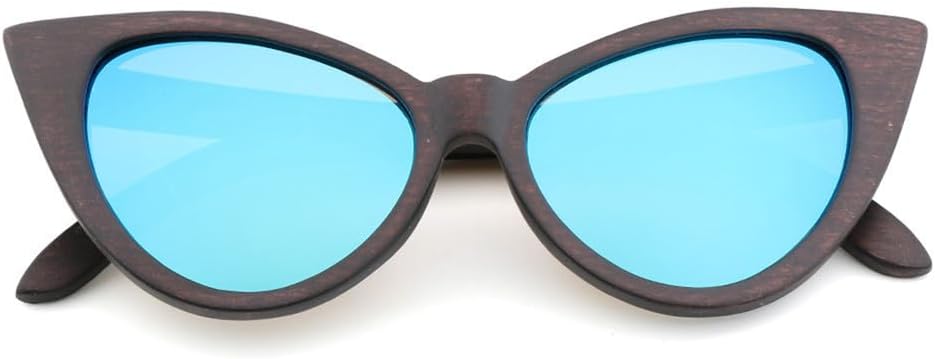 

Черные солнцезащитные очки «Кошачий глаз» из бамбукового дерева с поляризованными линзами для мужчин и женщин, винтажные солнцезащитные очки с градиентными линзами и защитой от УФ-излучения UV400 UJNHGQ, Blue Lens With Case