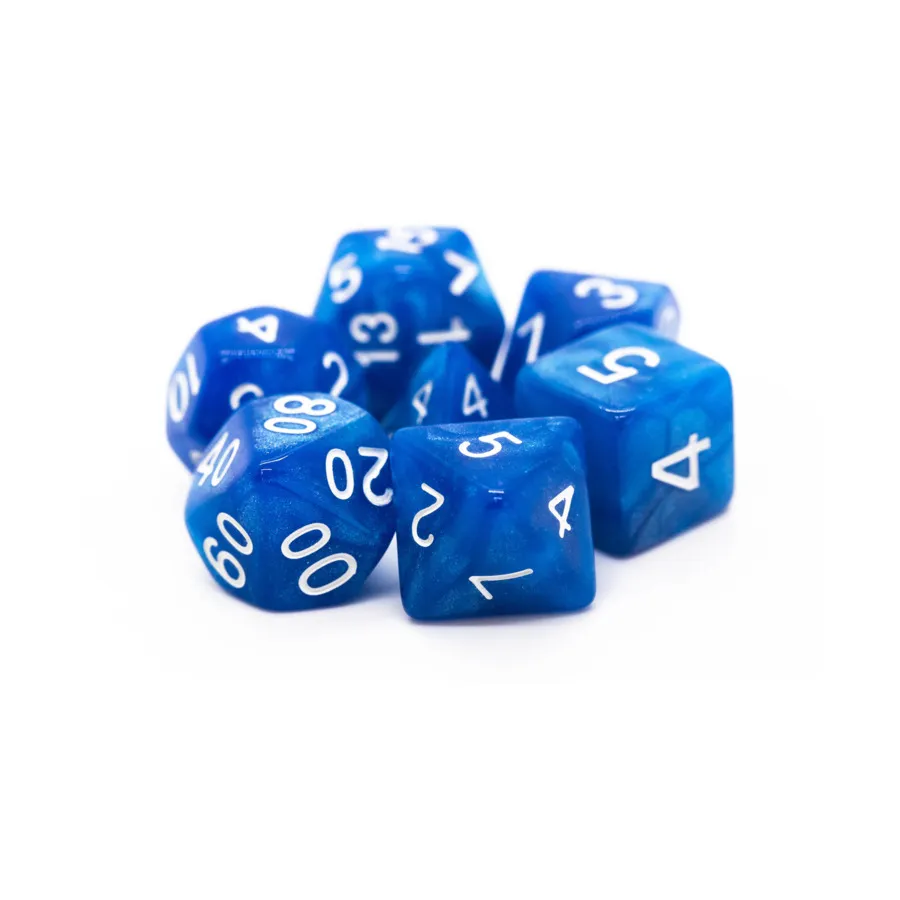 

Poly Set Shimmer Blue с белым (7), Acrylic-Resin Dice - Pearl Drop