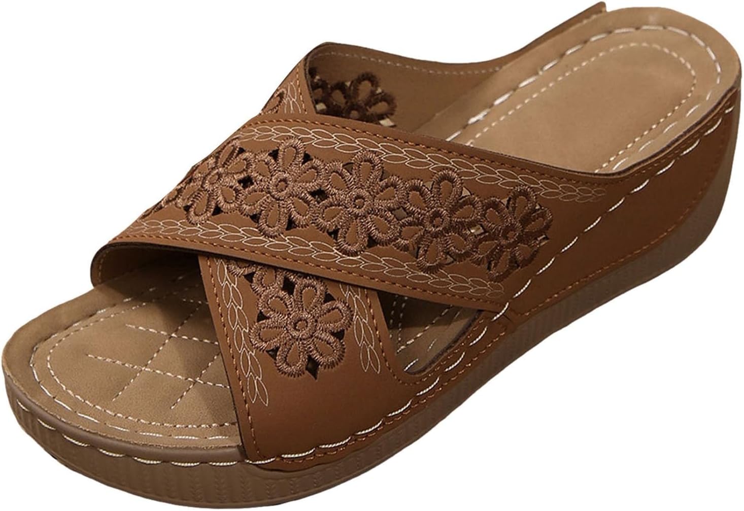 

Ортопедические женские сандалии с открытым носком, на танкетке, с поддержкой свода стопы, для повседневной ходьбы, слипоны на платформе, удобные, нескользящие пляжные сандалии, нарядные летние туфли Generic, коричневый