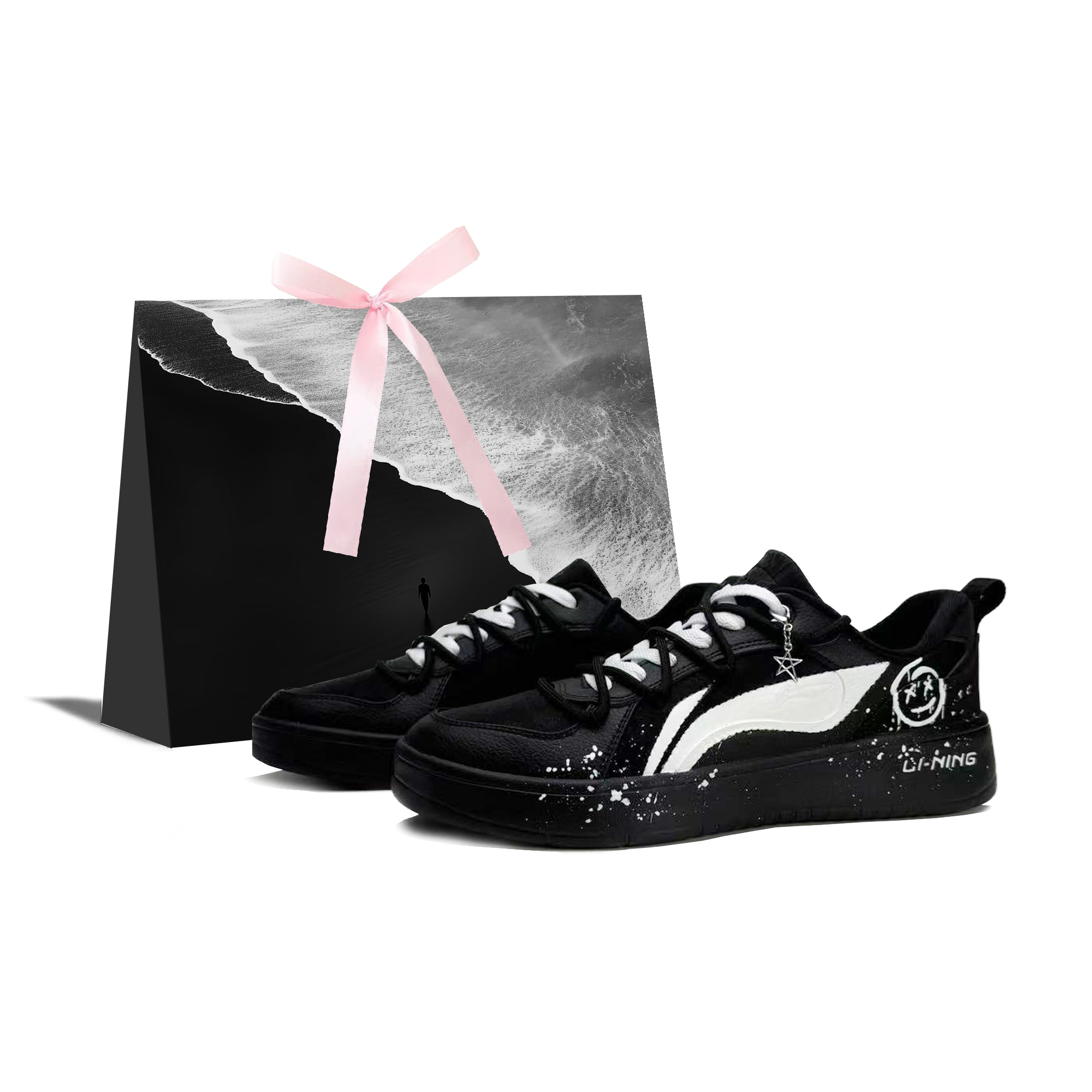 

Кроссовки для скейтбординга мужские низкие с шипами, устойчивые к истиранию и дышащие LINING, черный белый