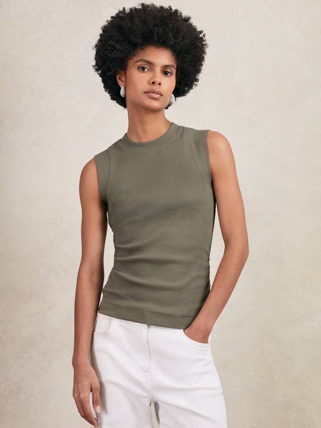

Топ-майка Trudy с ребристой отделкой и сборками Reiss, Khaki Green