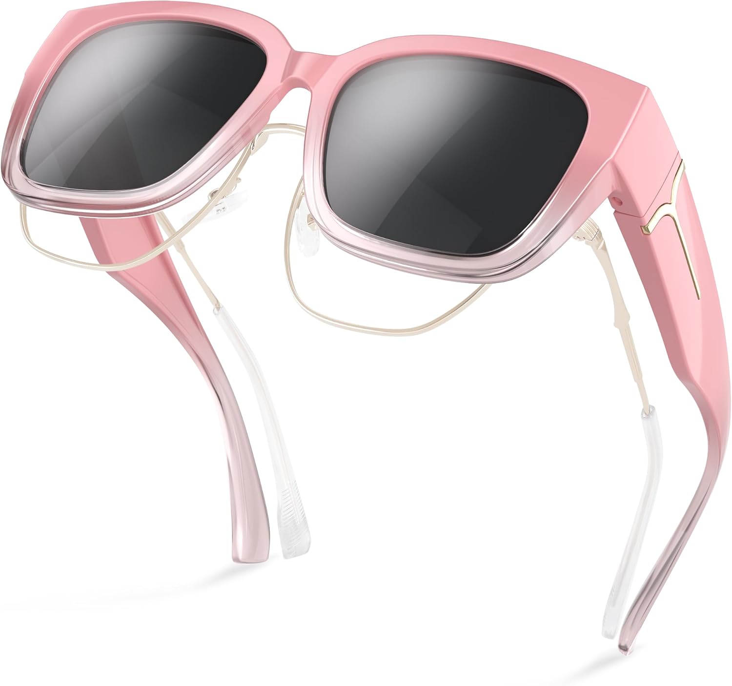 

Женские солнцезащитные очки поверх обычных очков - поляризованные солнцезащитные очки большого размера с обтекаемой формой для защиты от ультрафиолета во время вождения kunqun, Gradientpink-c8