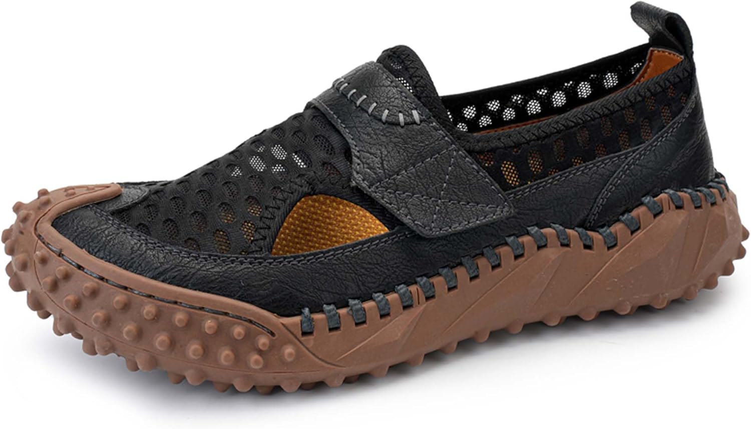 

Мужские спортивные сандалии с закрытым носком, кожаные сандалии для активного отдыха и походов, летние пляжные туфли, водонепроницаемые дышащие сандалии с противоскользящей подошвой, ручная прошивка - удобные для ходьбы Generic, черный